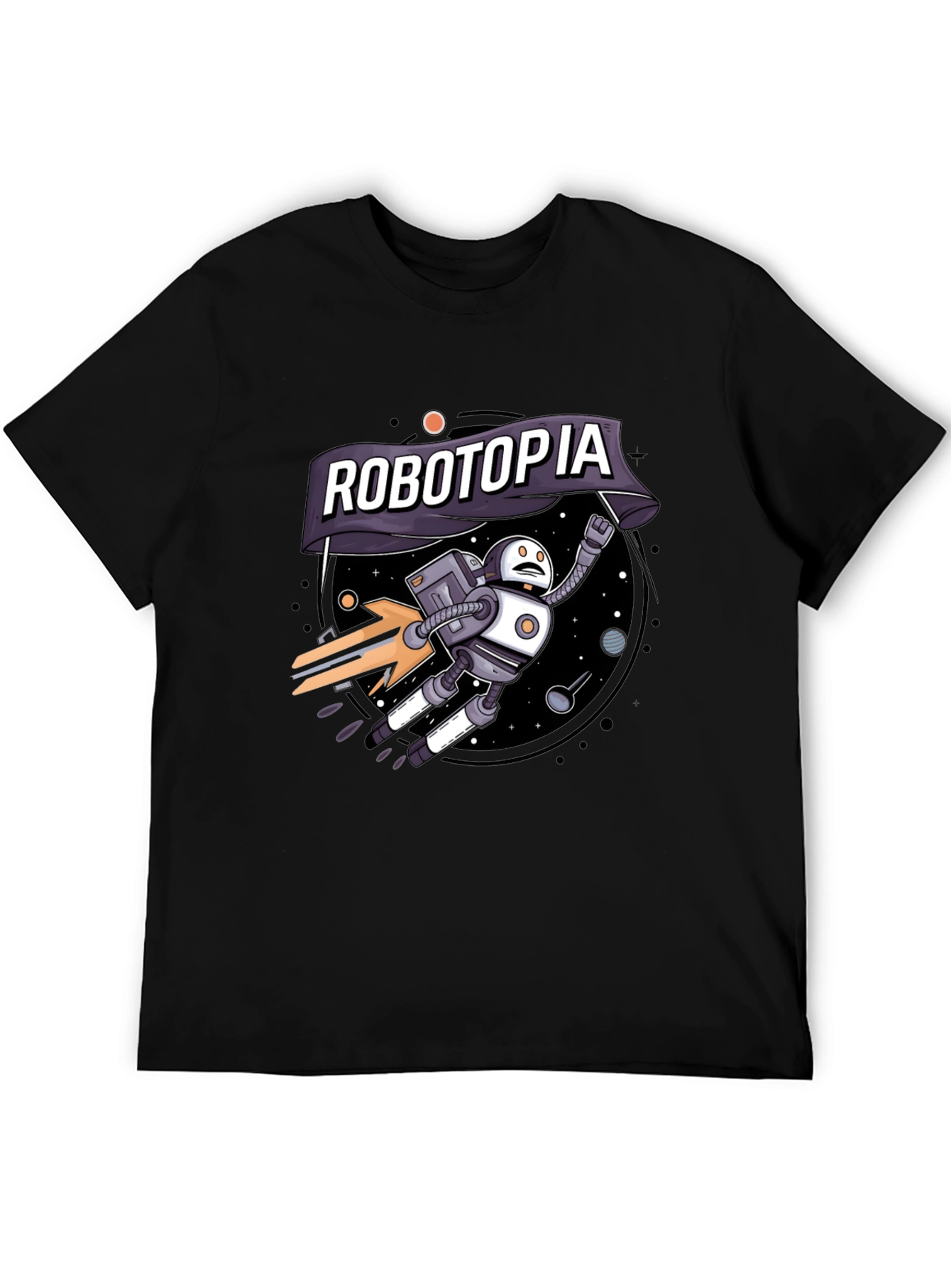 Robotopia Graphic T-Shirt - Sci-Fi Robot in Space Tee