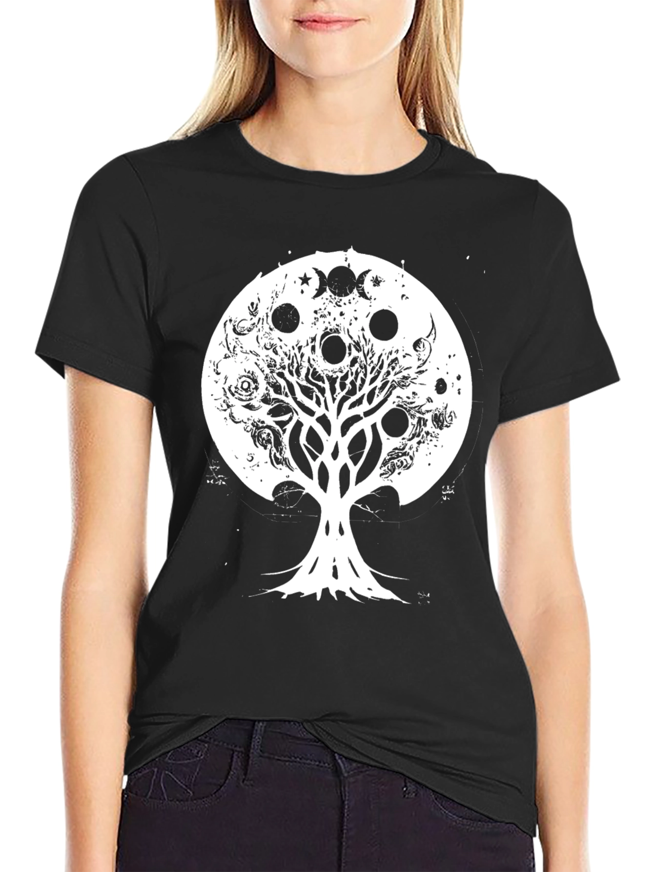 Tree of Life Moon Phases Graphic Tee - Black