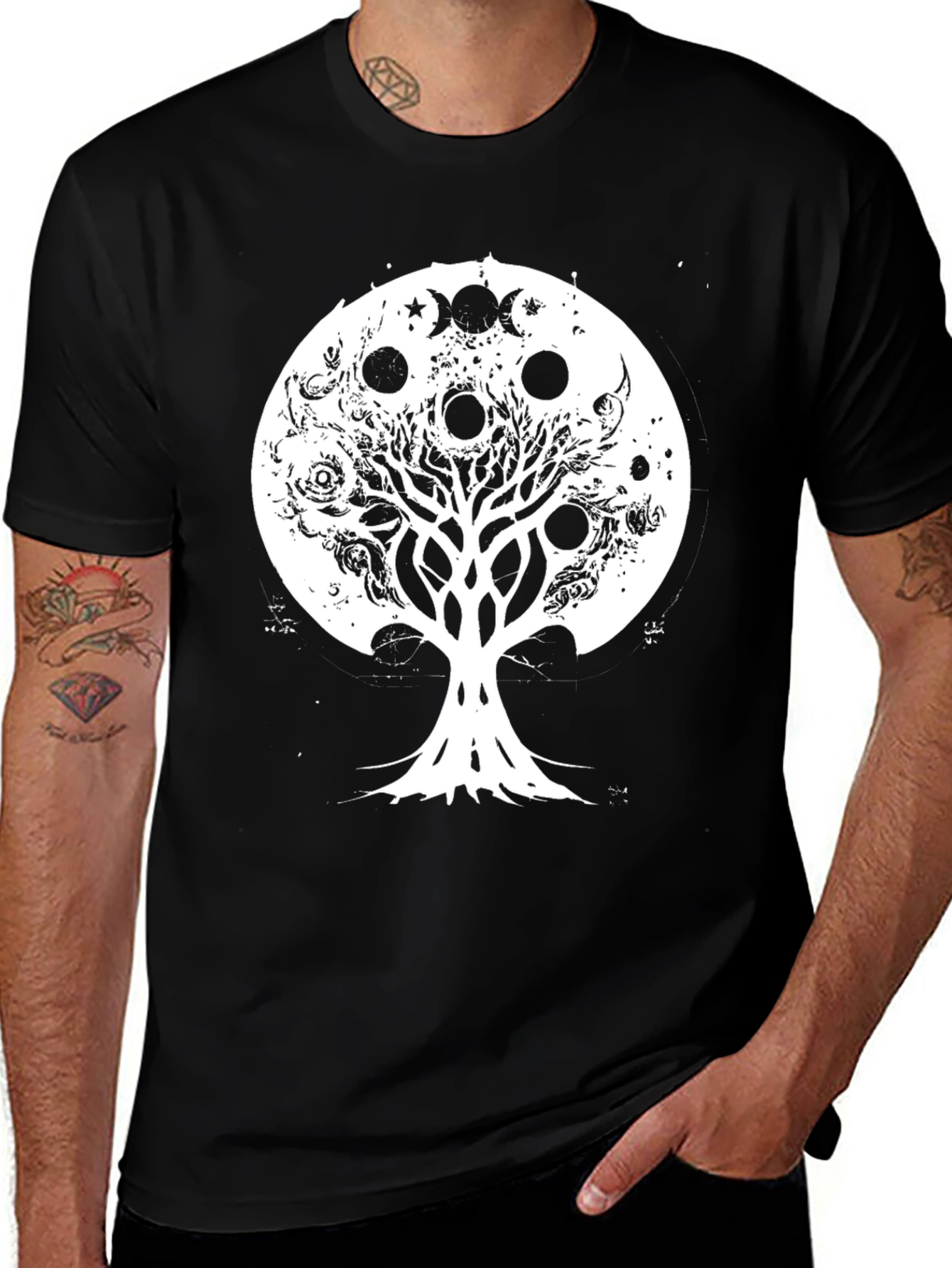 Tree of Life Moon Phases Graphic Tee - Black