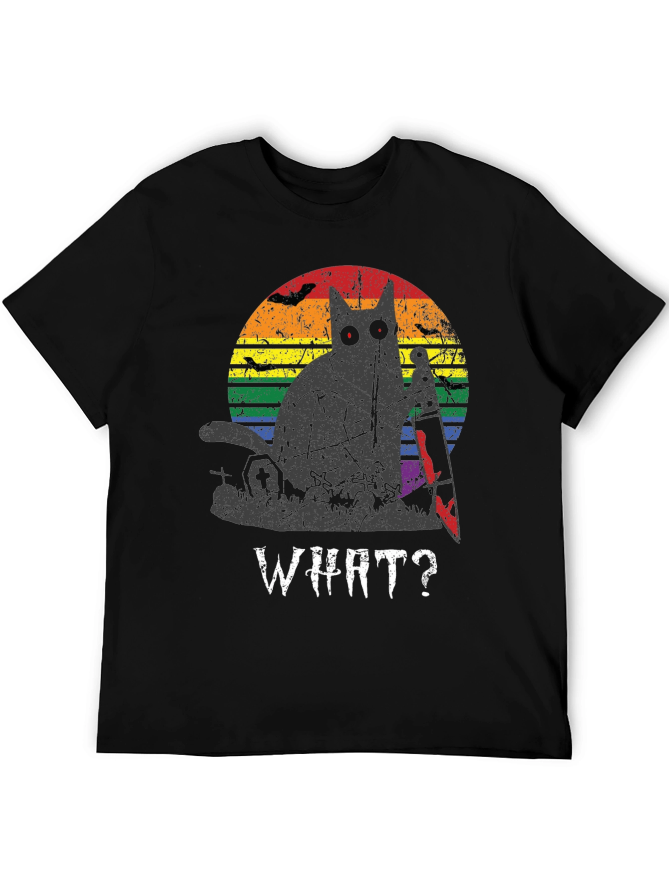 Creepy Cat Rainbow Graphic T-Shirt