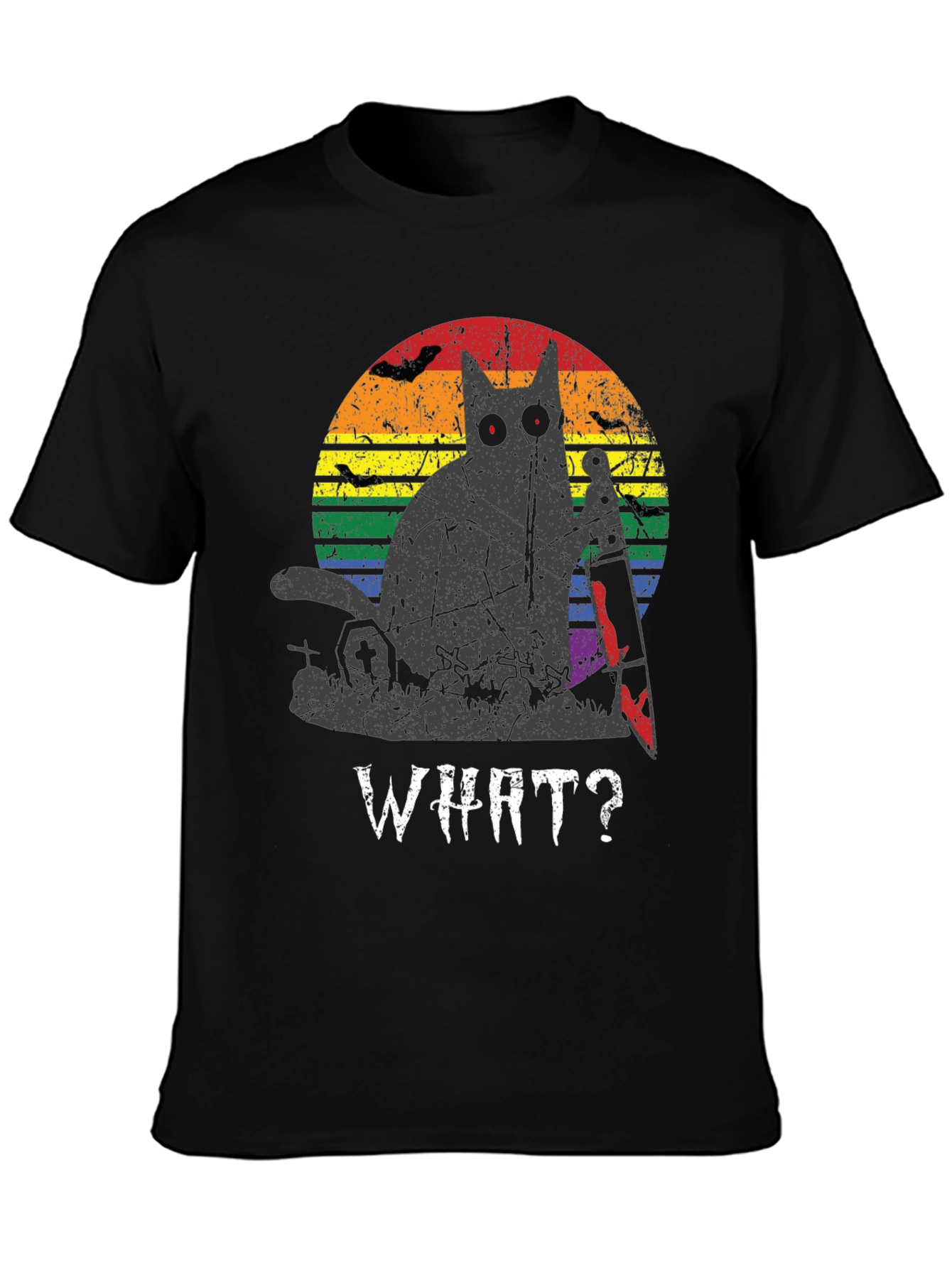Creepy Cat Rainbow Graphic T-Shirt