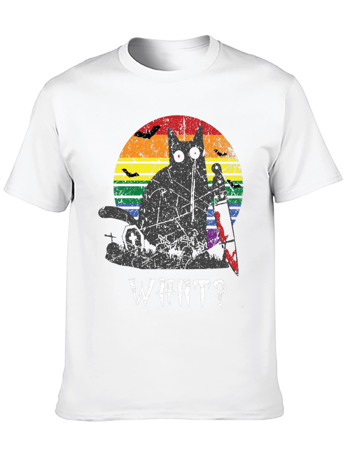 Creepy Cat Rainbow Graphic T-Shirt