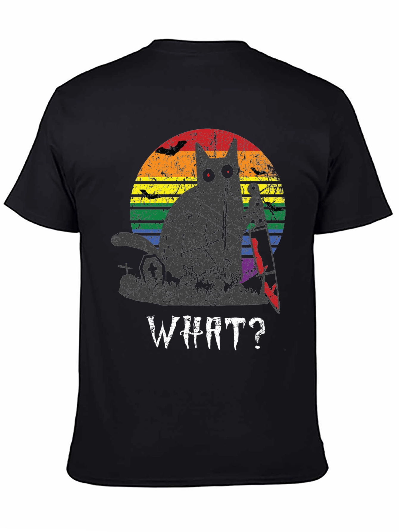 Creepy Cat Rainbow Graphic T-Shirt