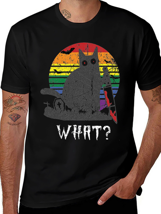 Creepy Cat Rainbow Graphic T-Shirt