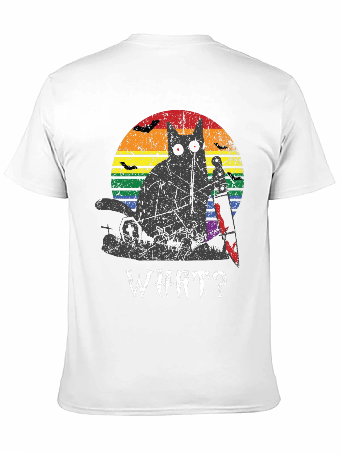 Creepy Cat Rainbow Graphic T-Shirt