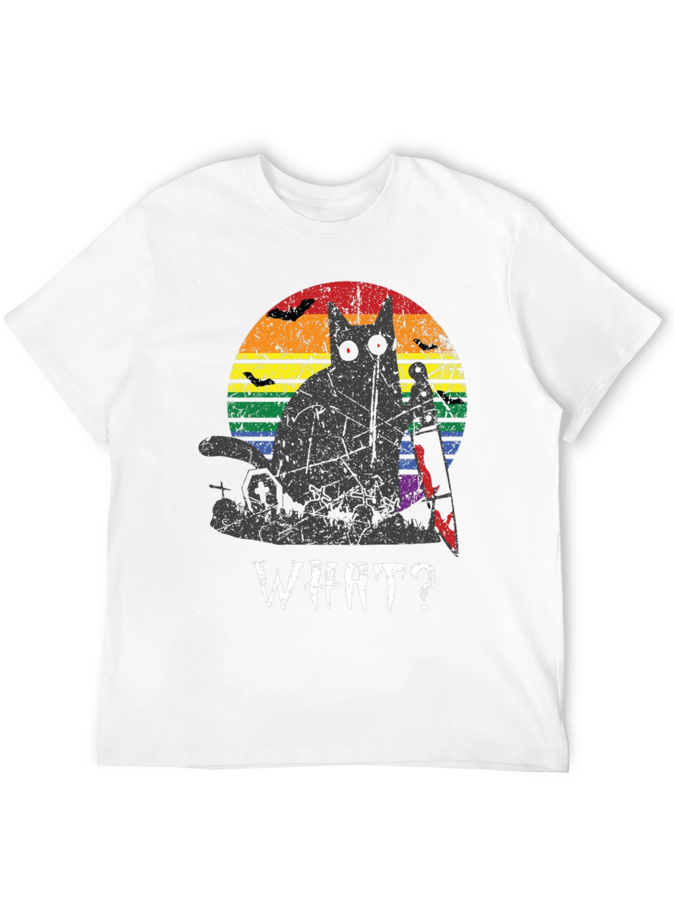 Creepy Cat Rainbow Graphic T-Shirt