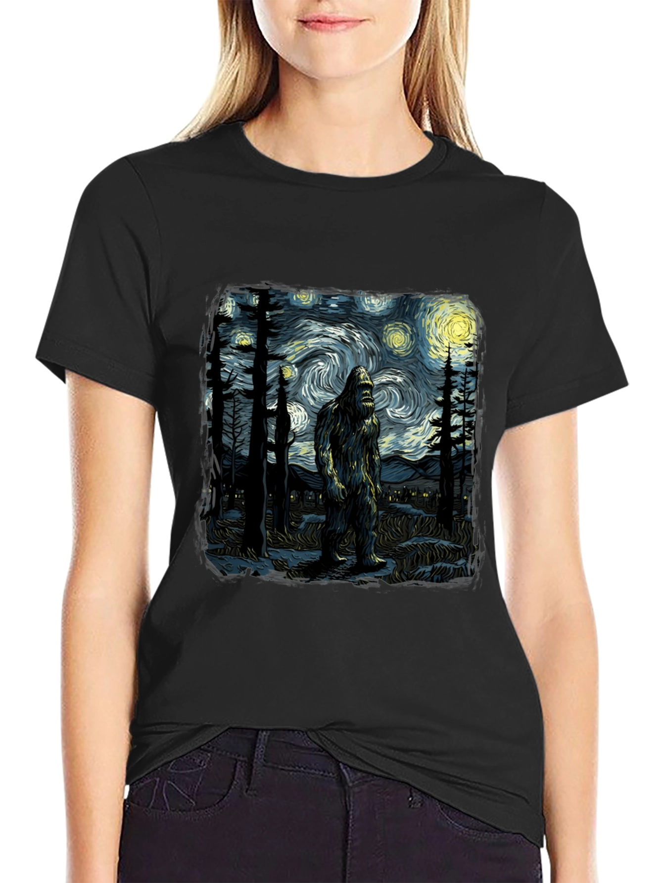 Bigfoot Starry Night T-Shirt - Unique Graphic Tee