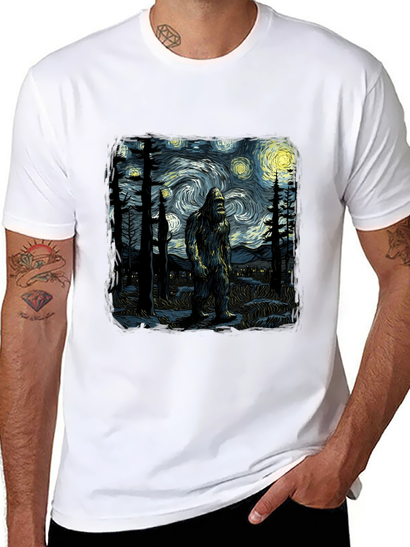Bigfoot Starry Night T-Shirt - Unique Graphic Tee