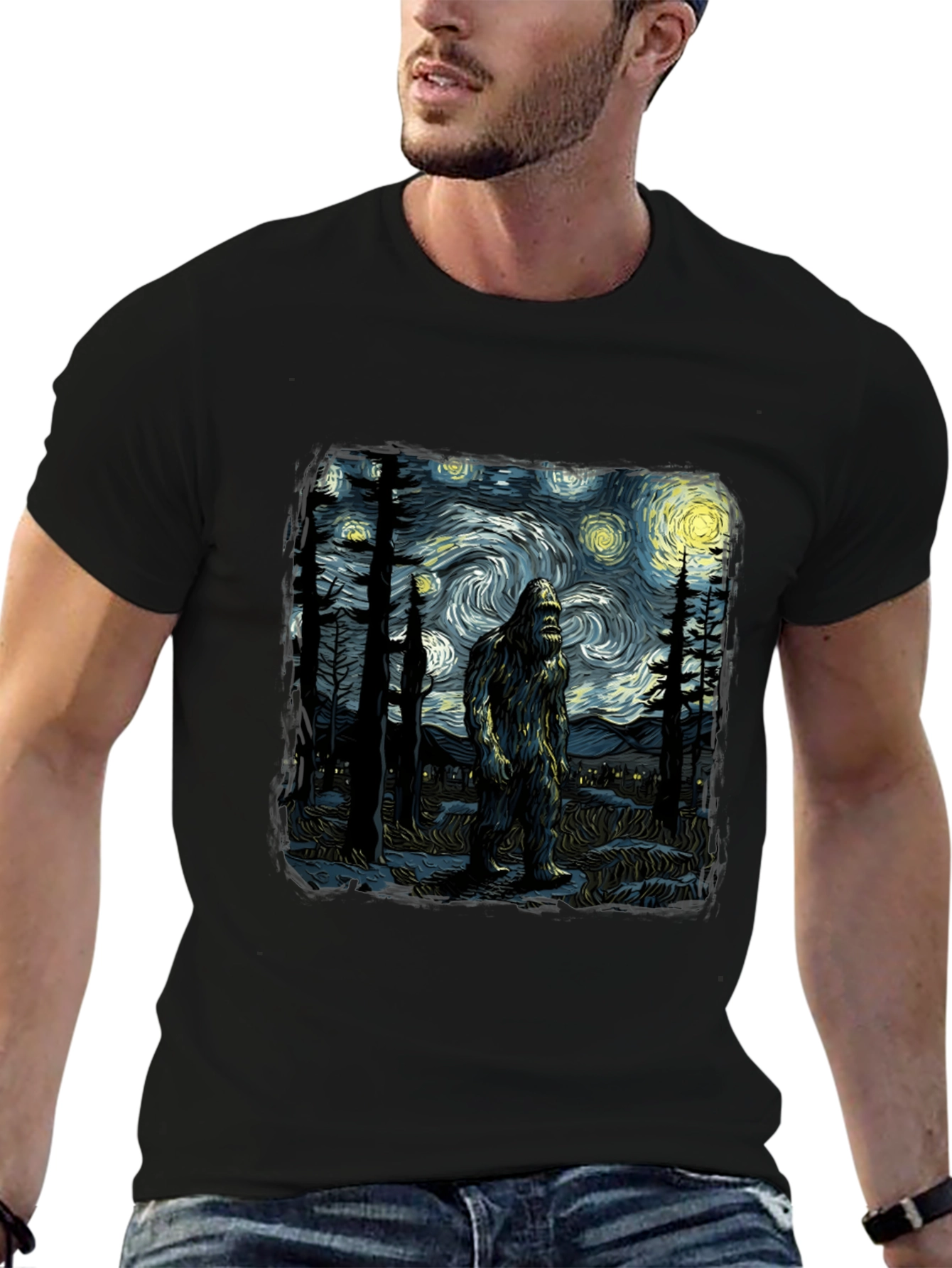 Bigfoot Starry Night T-Shirt - Unique Graphic Tee