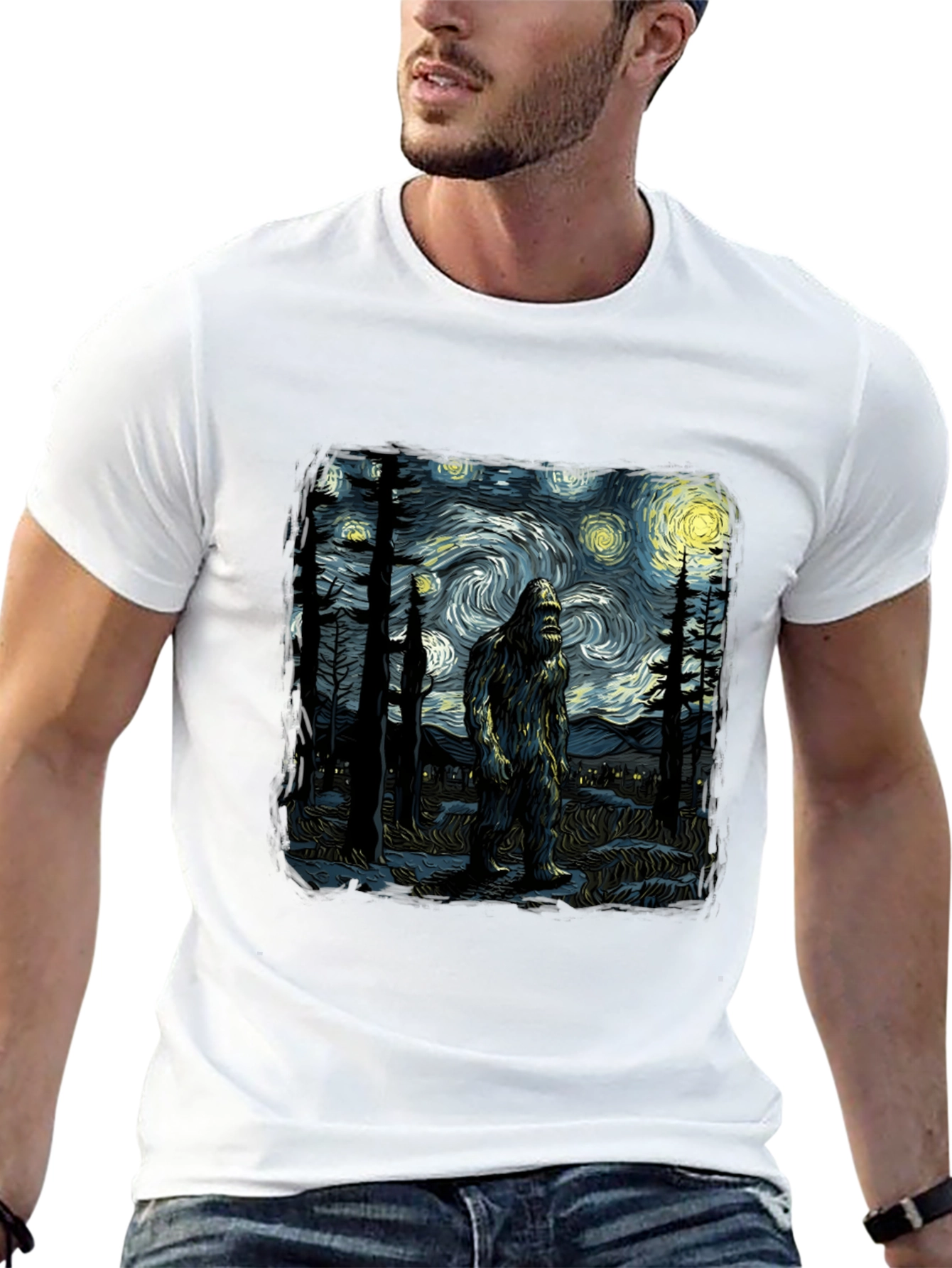 Bigfoot Starry Night T-Shirt - Unique Graphic Tee