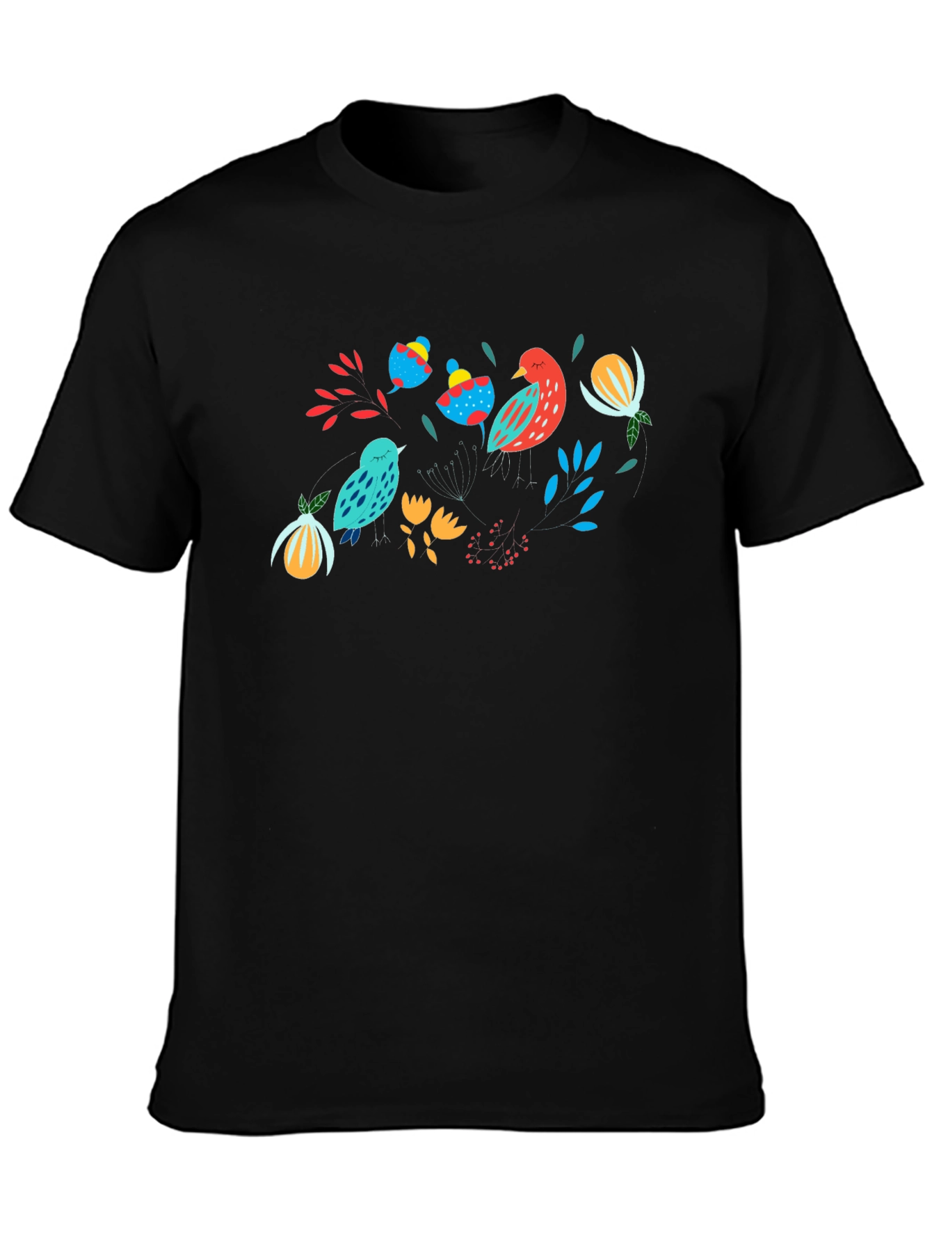 Nature Birds Graphic Black T-Shirt