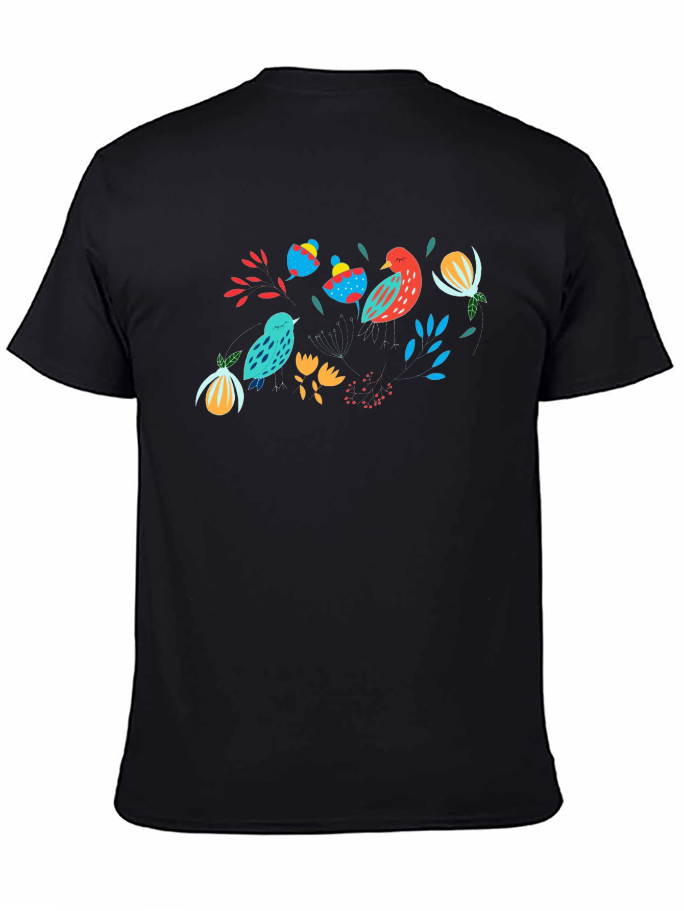 Nature Birds Graphic Black T-Shirt