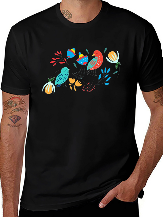 Nature Birds Graphic Black T-Shirt