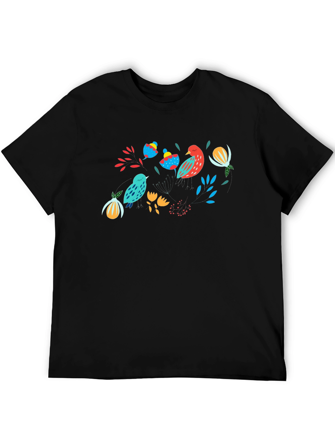 Nature Birds Graphic Black T-Shirt