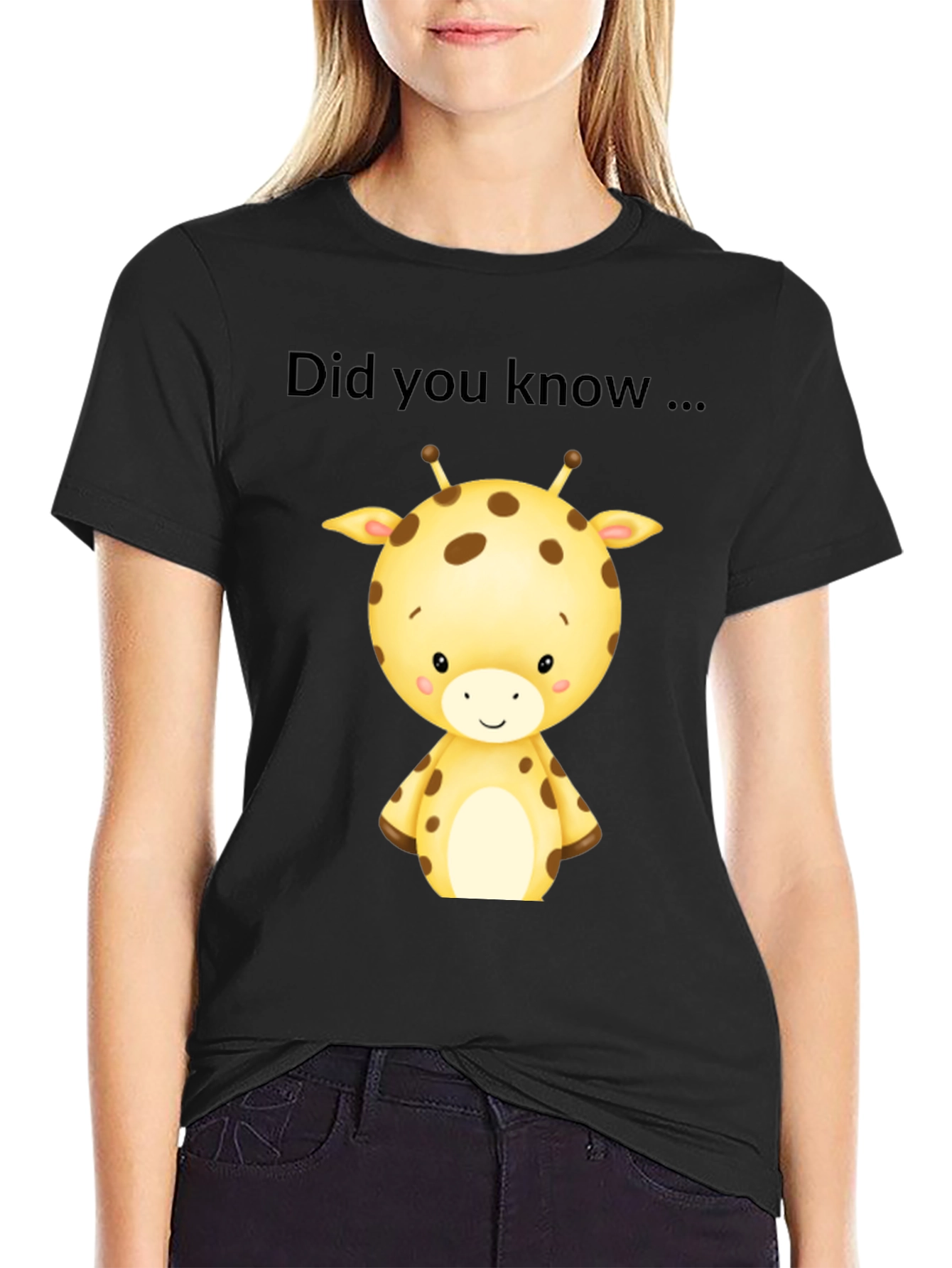 Cute Giraffe Did You Know Black T-Shirt
