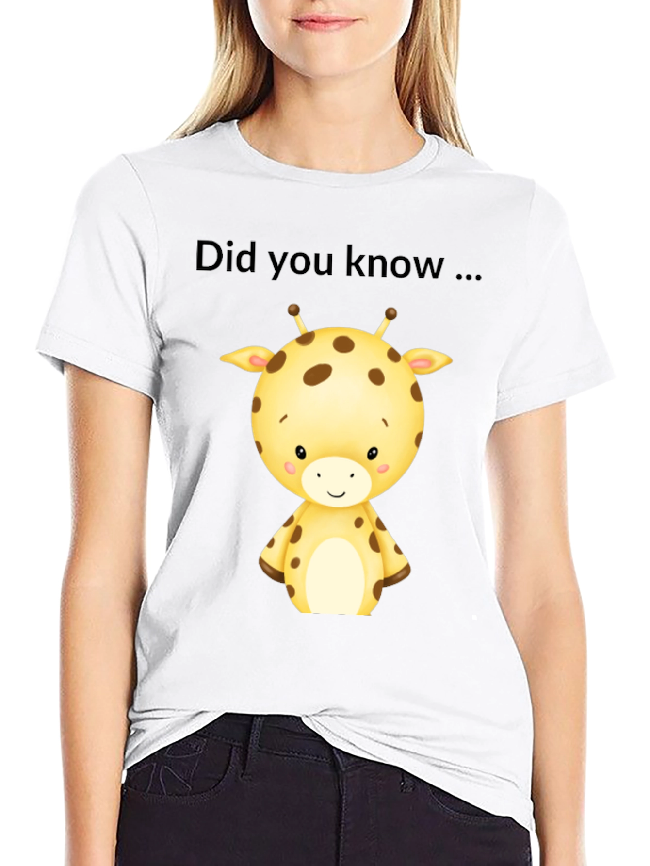 Cute Giraffe Did You Know Black T-Shirt