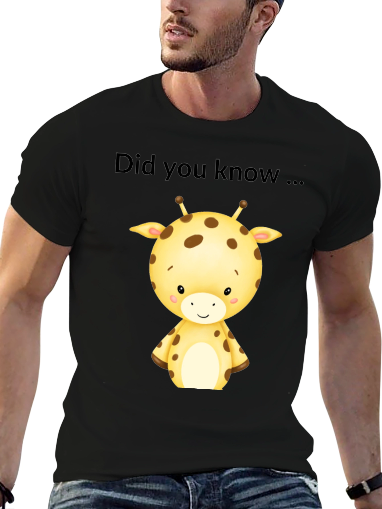 Cute Giraffe Did You Know Black T-Shirt