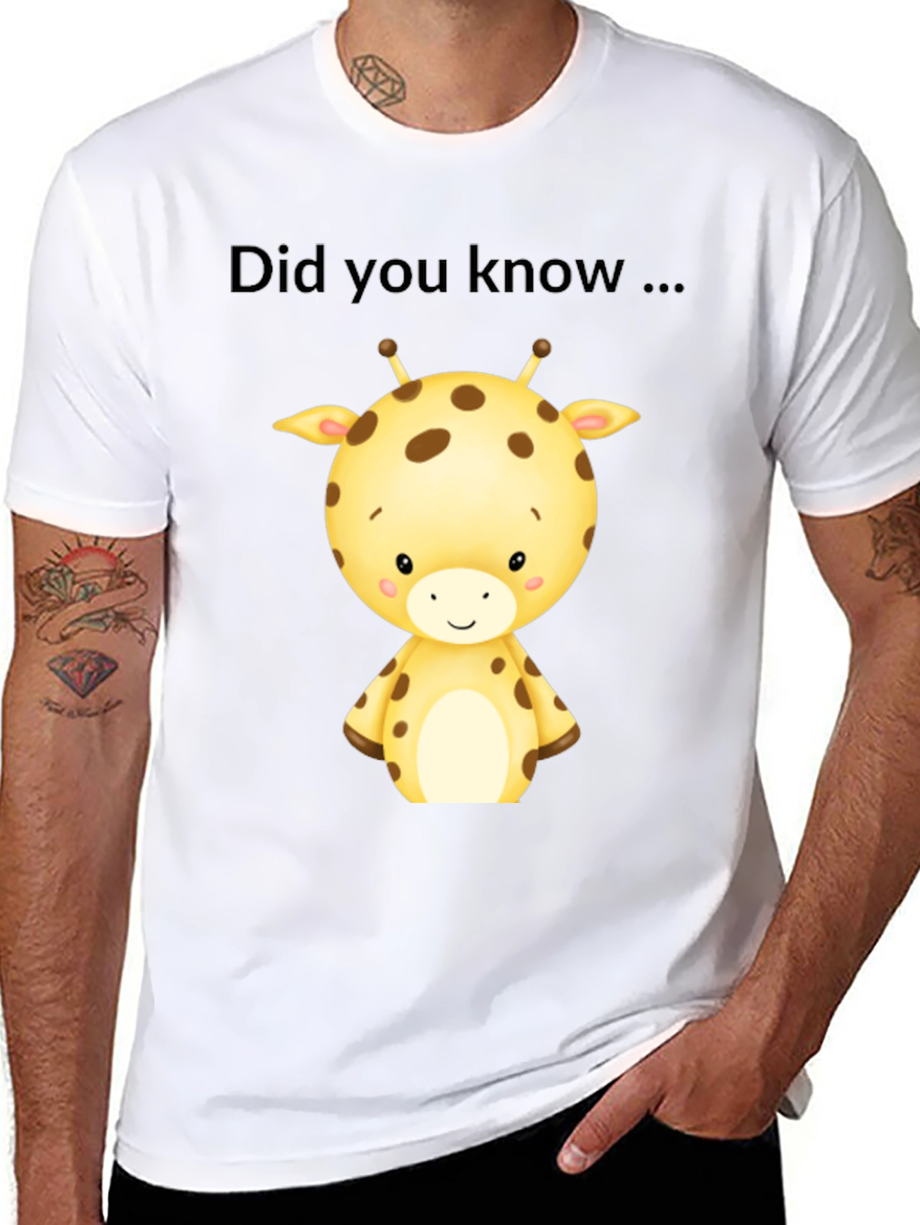 Cute Giraffe Did You Know Black T-Shirt