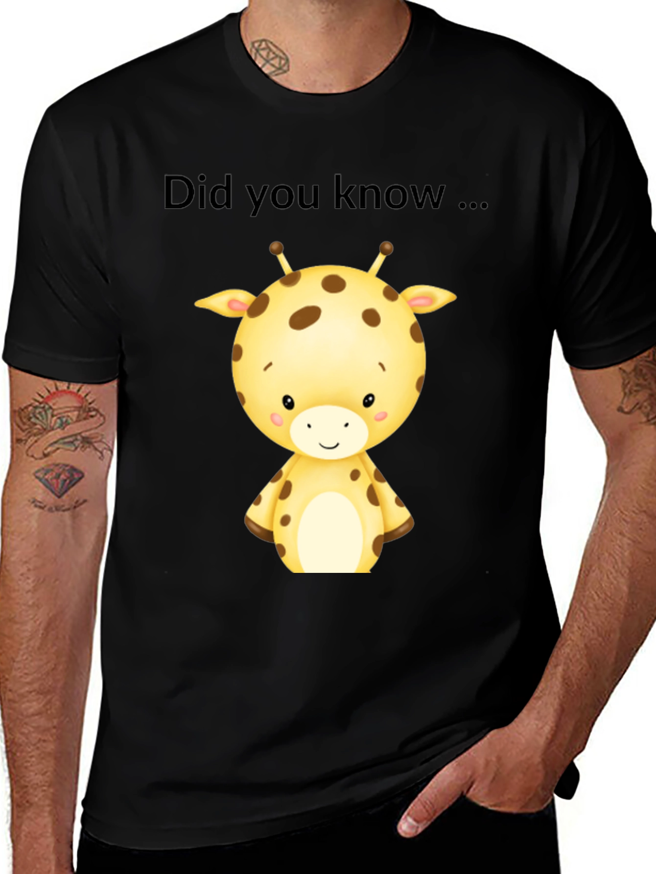 Cute Giraffe Did You Know Black T-Shirt