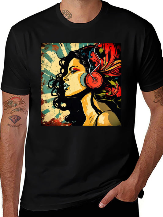 Retro Woman with Headphones Graphic Tee