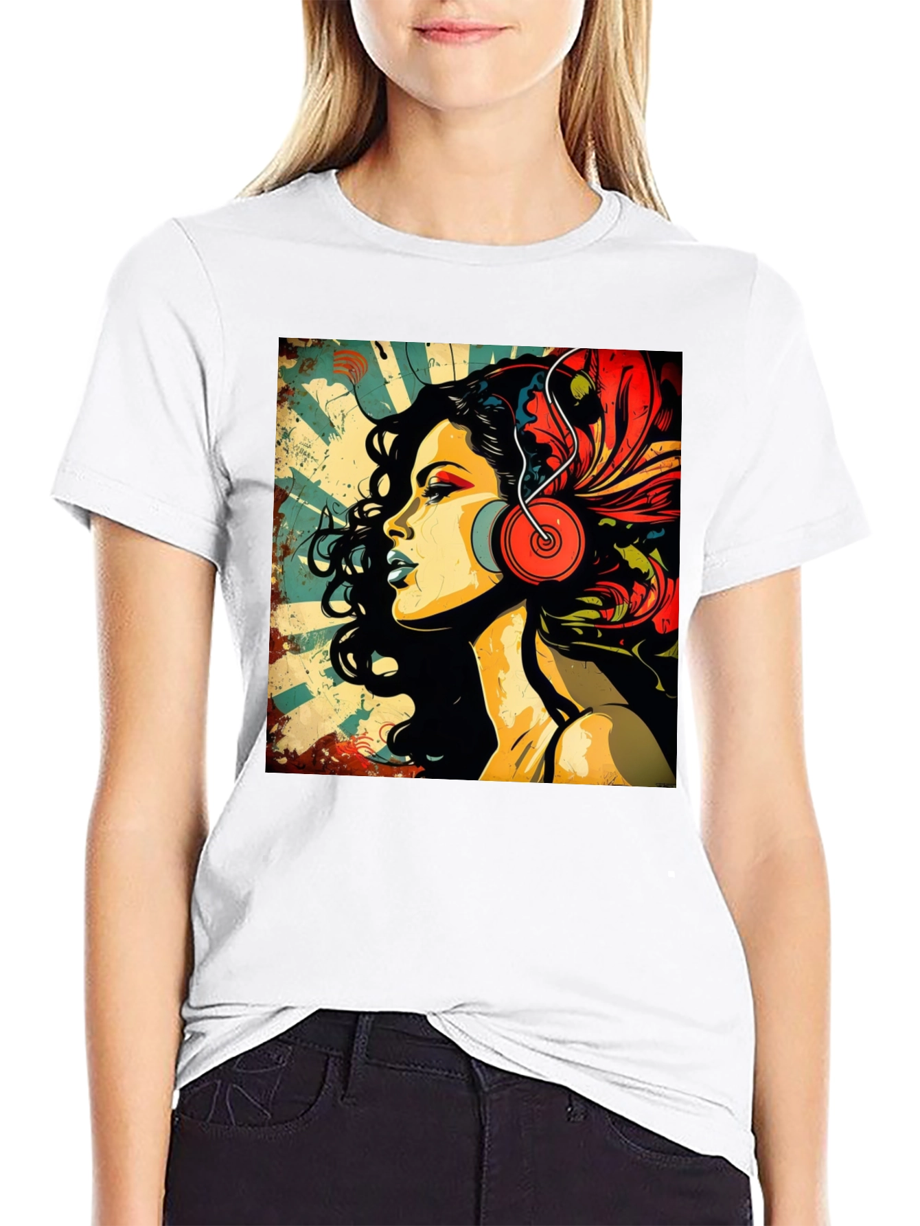 Retro Woman with Headphones Graphic Tee