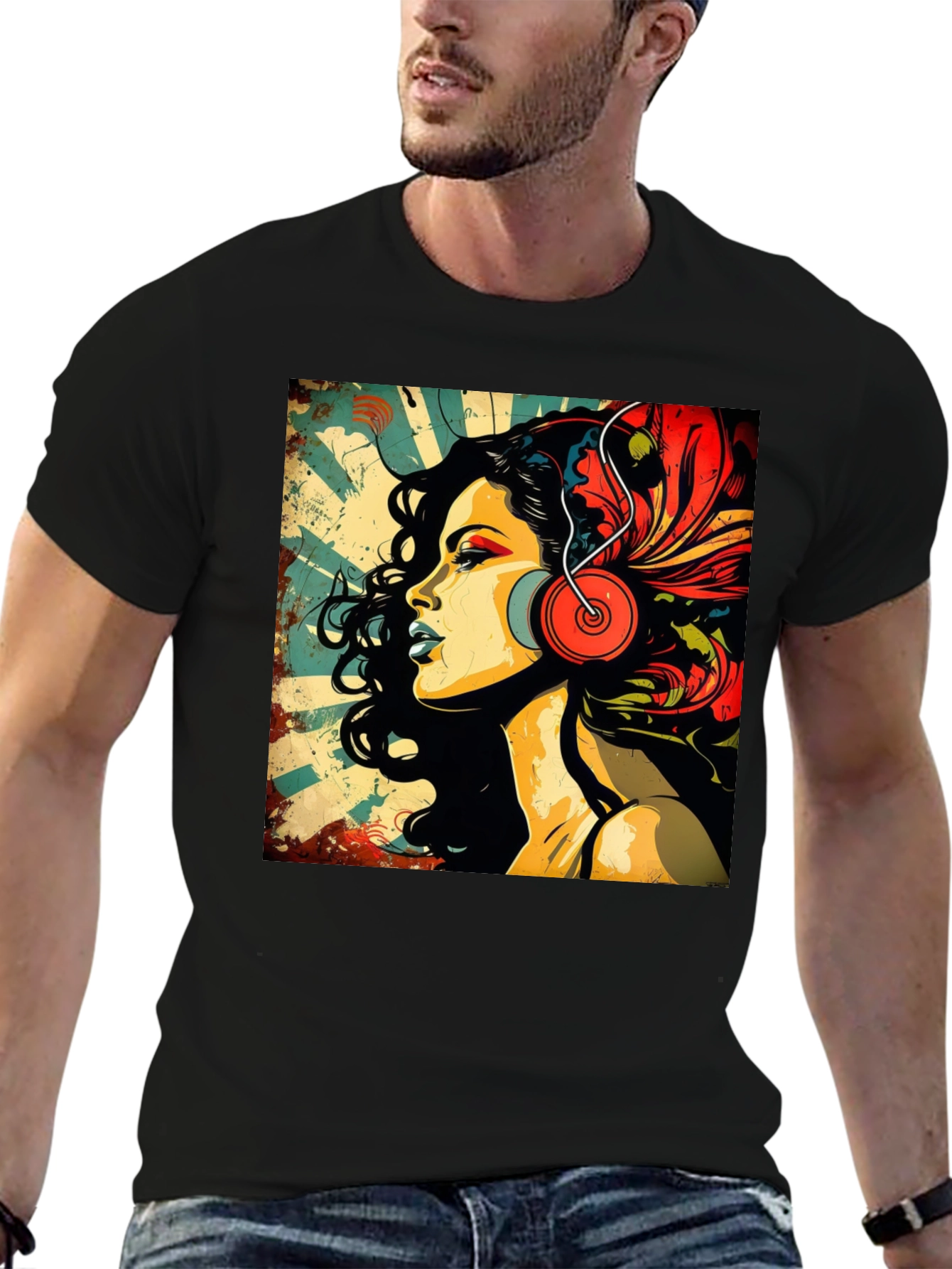 Retro Woman with Headphones Graphic Tee