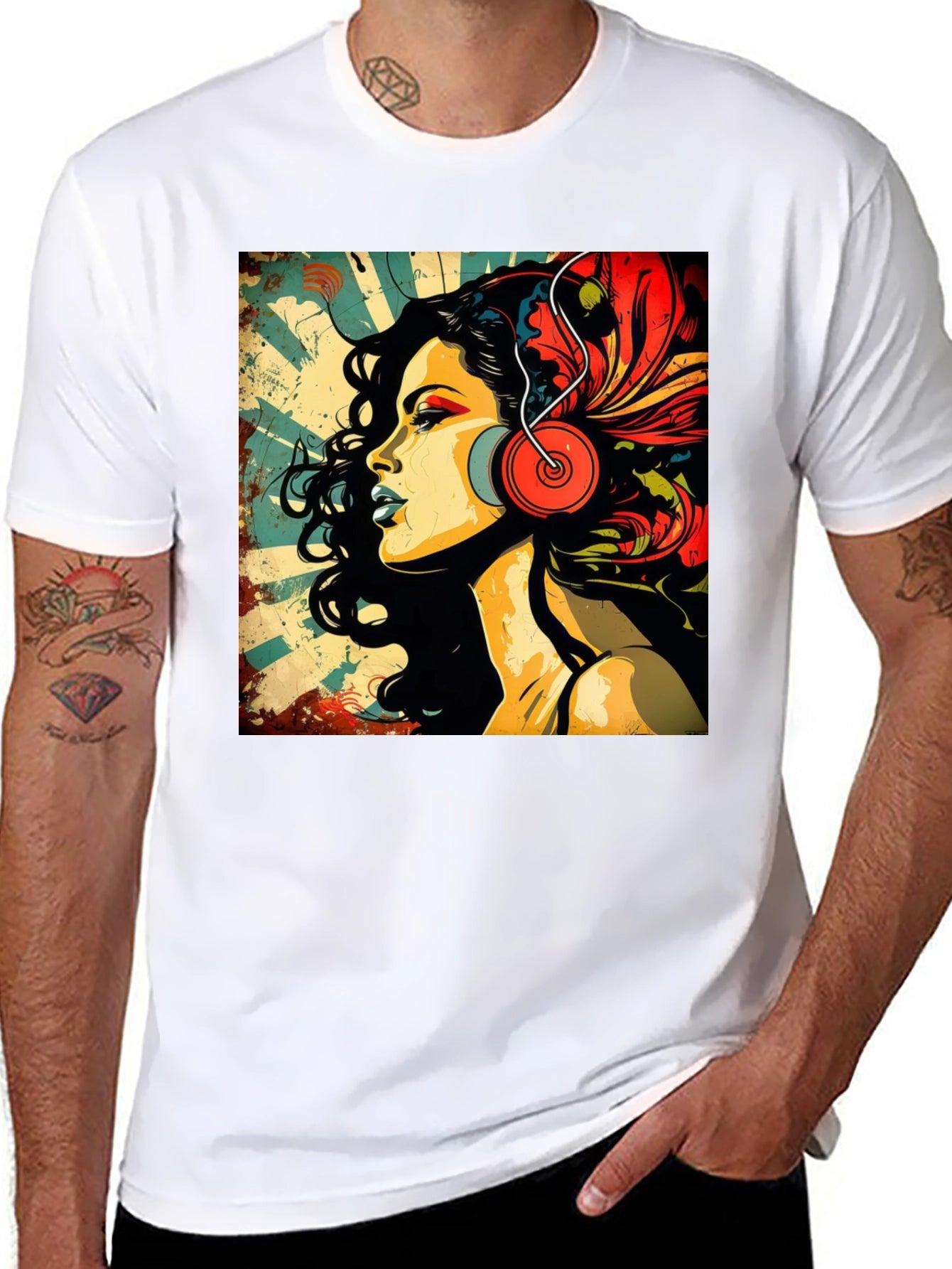 Retro Woman with Headphones Graphic Tee