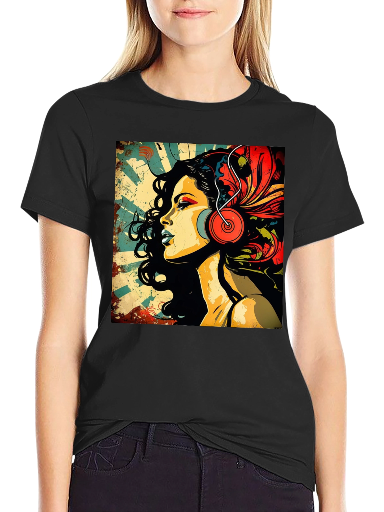 Retro Woman with Headphones Graphic Tee