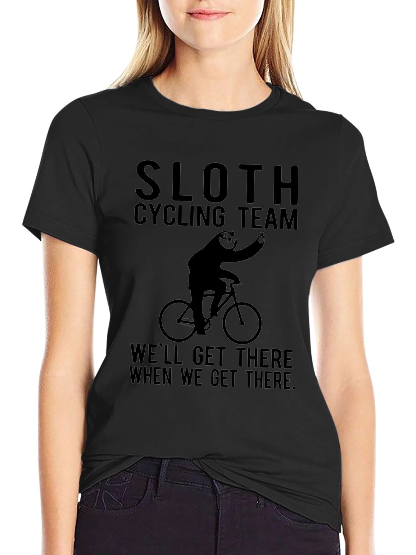 Sloth Cycling Team Black T-Shirt - Funny & Relaxed