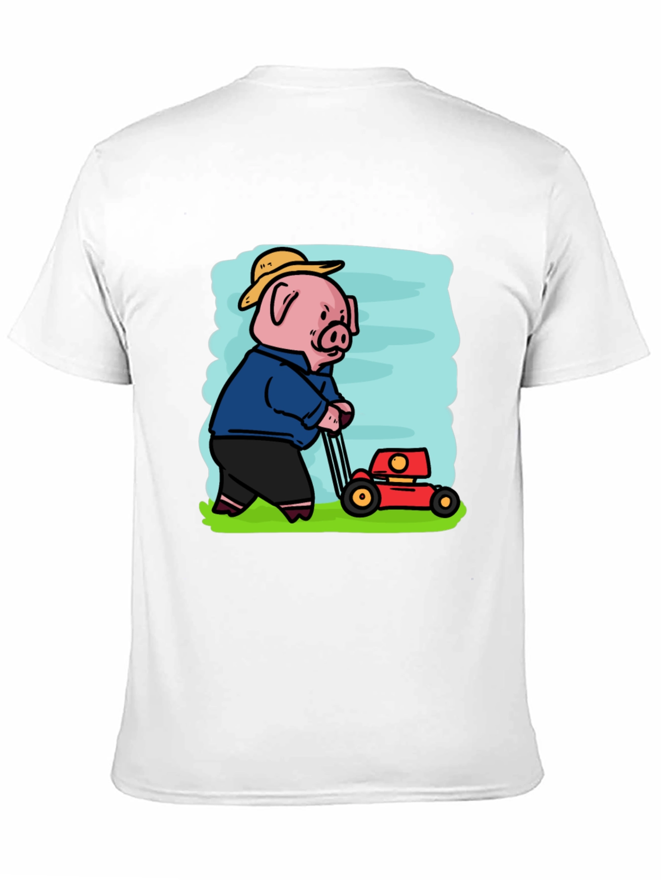 Pig Mowing Lawn Graphic Tee - Black