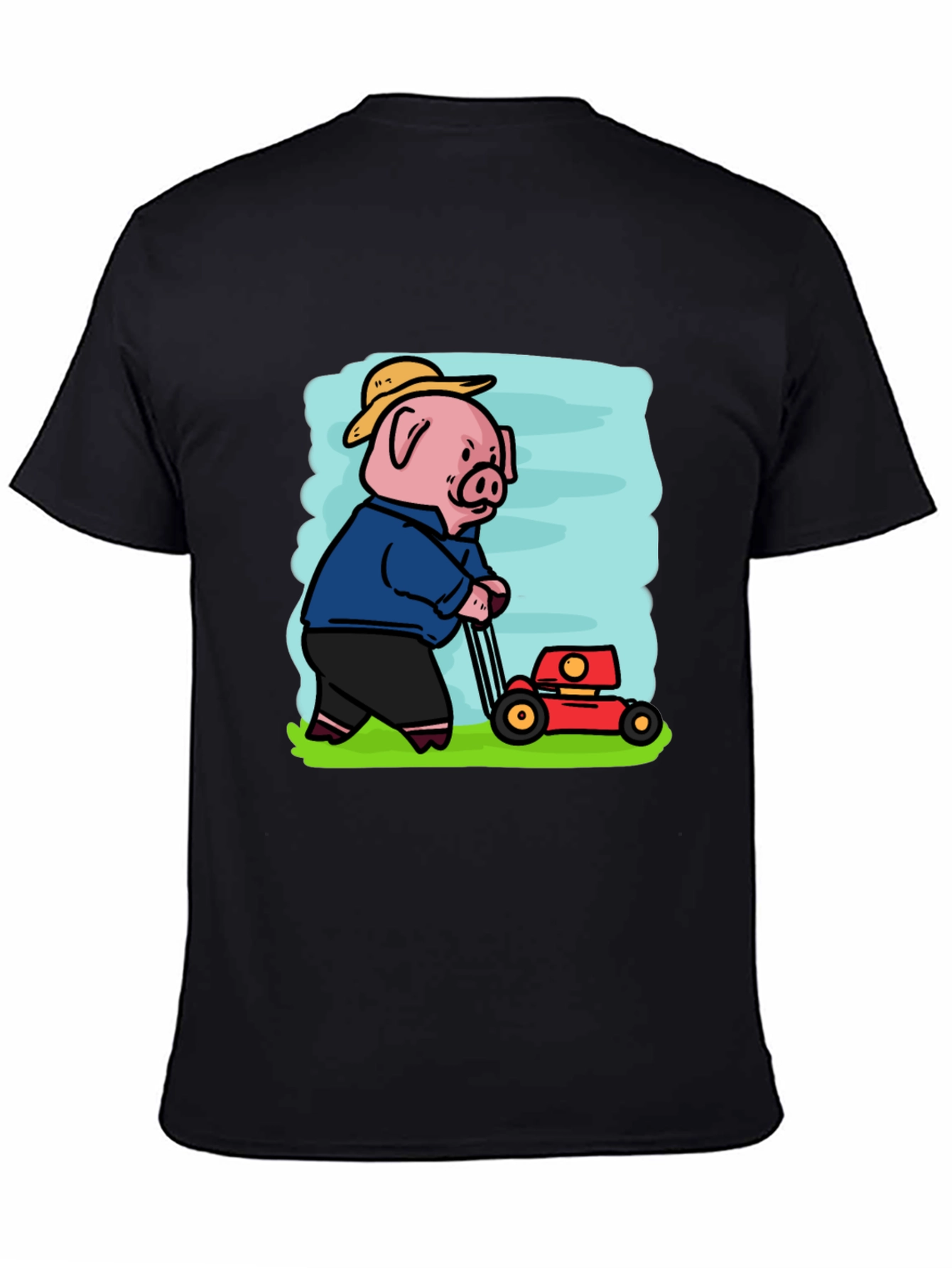 Pig Mowing Lawn Graphic Tee - Black