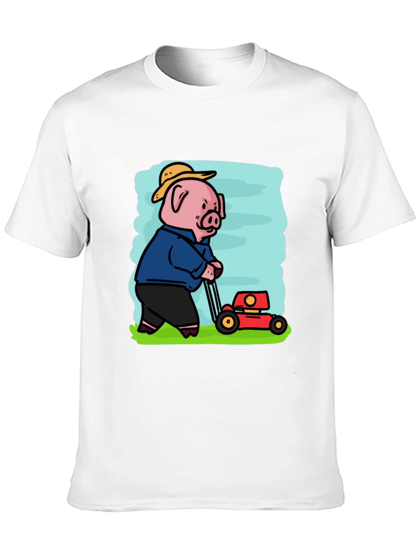 Pig Mowing Lawn Graphic Tee - Black