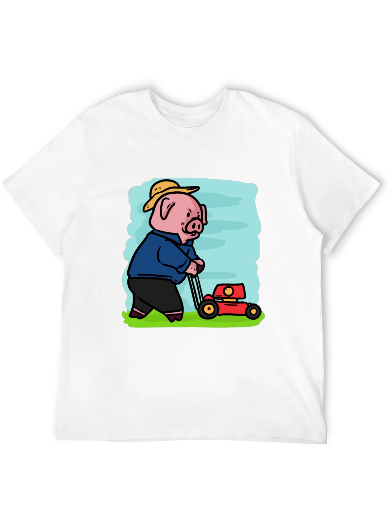 Pig Mowing Lawn Graphic Tee - Black