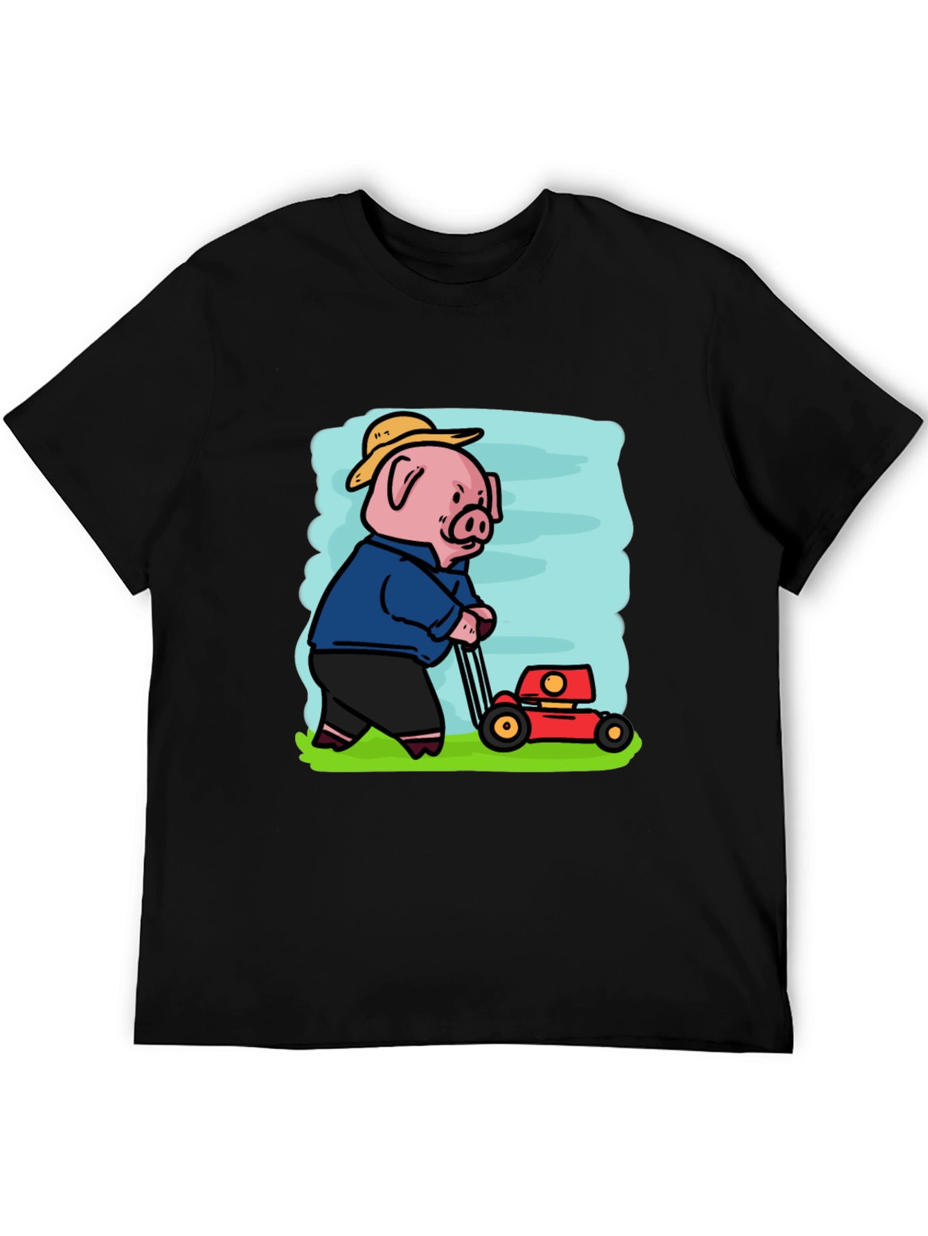 Pig Mowing Lawn Graphic Tee - Black