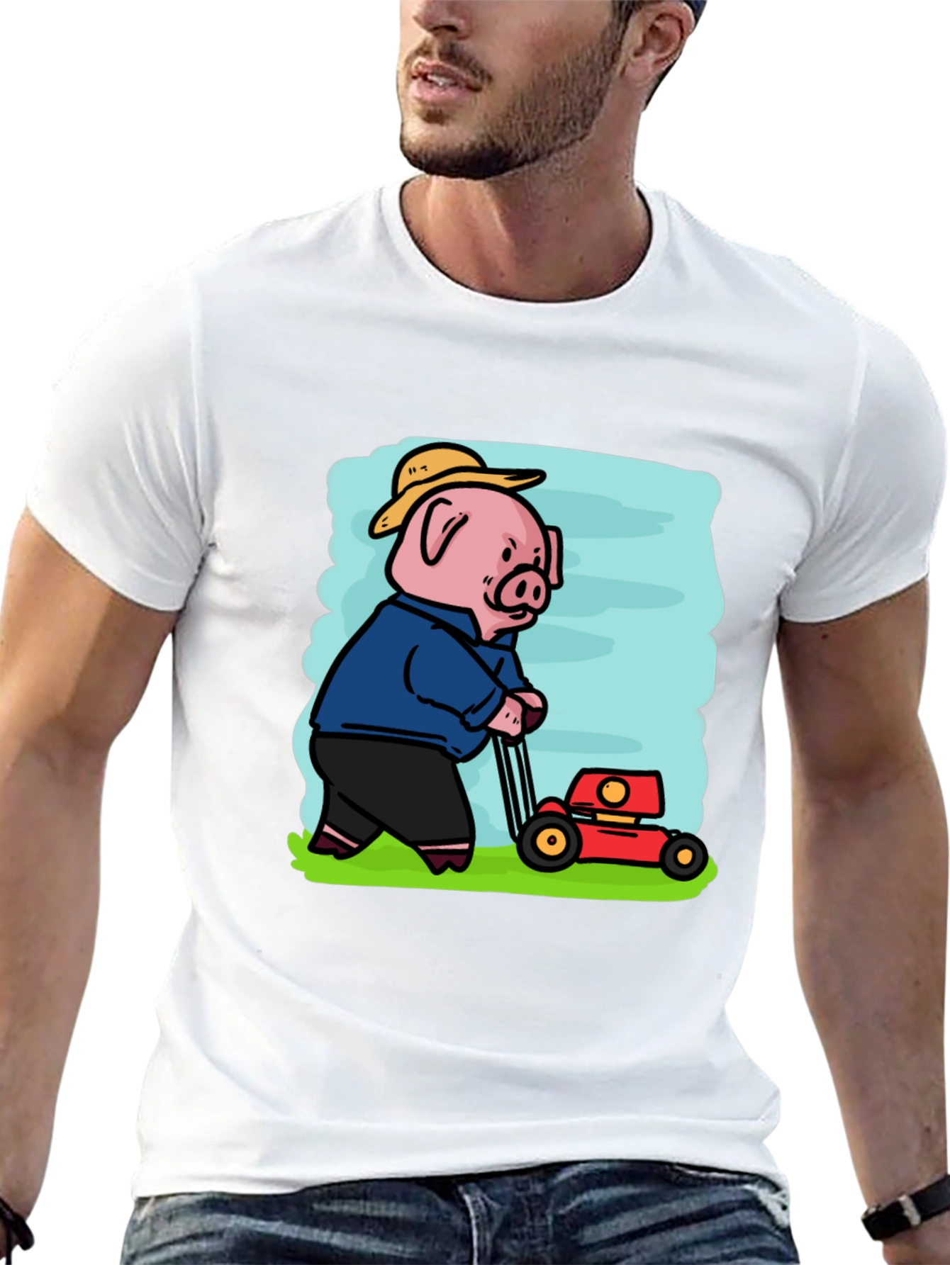 Pig Mowing Lawn Graphic Tee - Black
