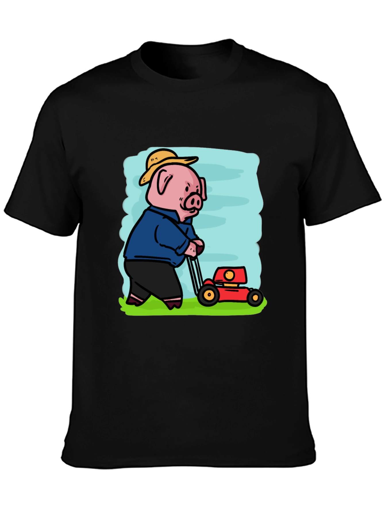 Pig Mowing Lawn Graphic Tee - Black