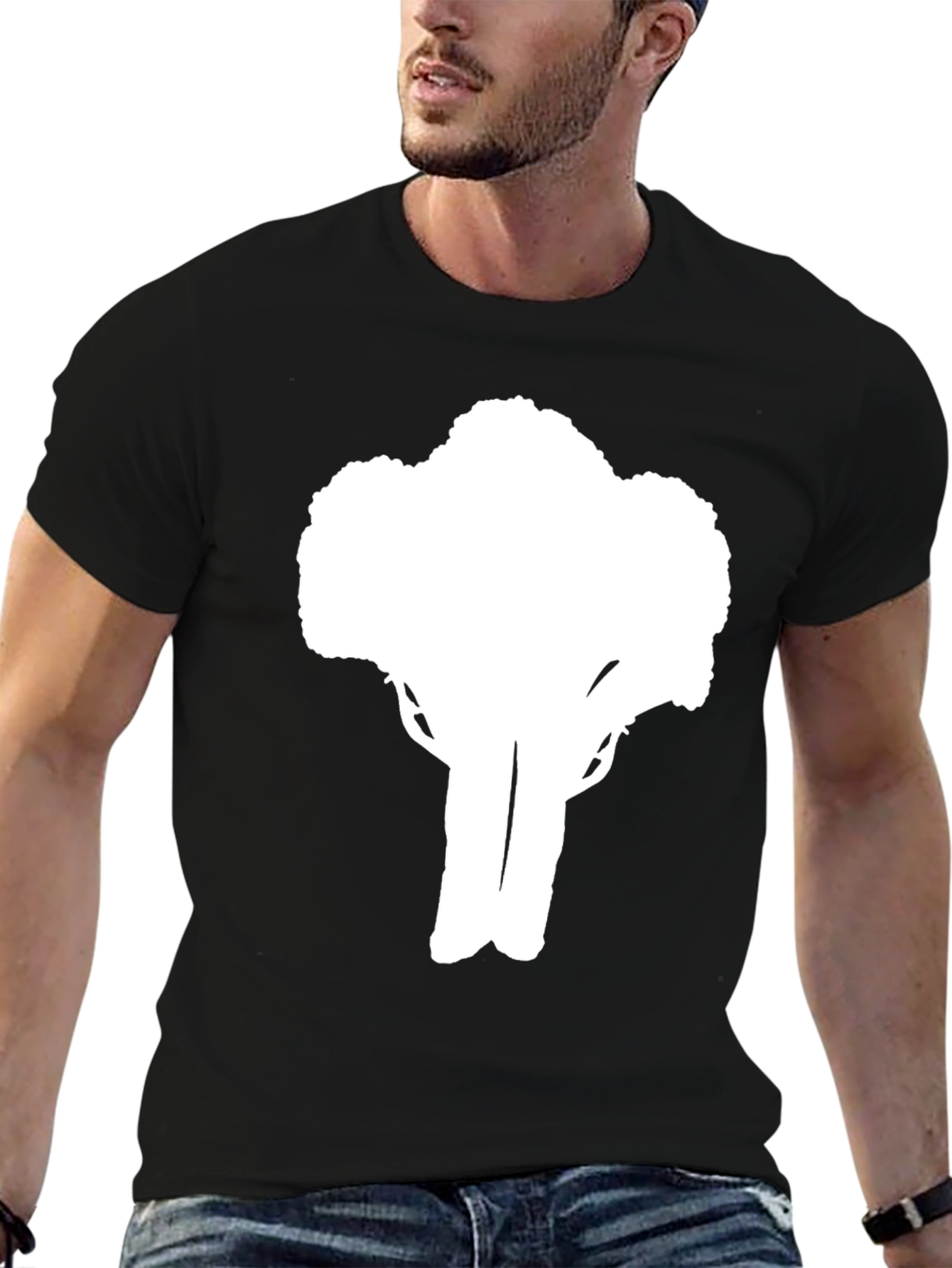 Black T-Shirt with White Tree Design