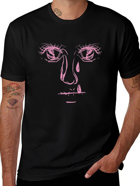 Black Graphic Tee with Pink Face Print