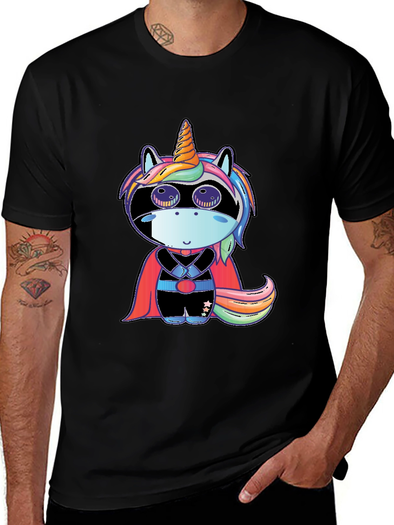 Superhero Unicorn Black T-Shirt
