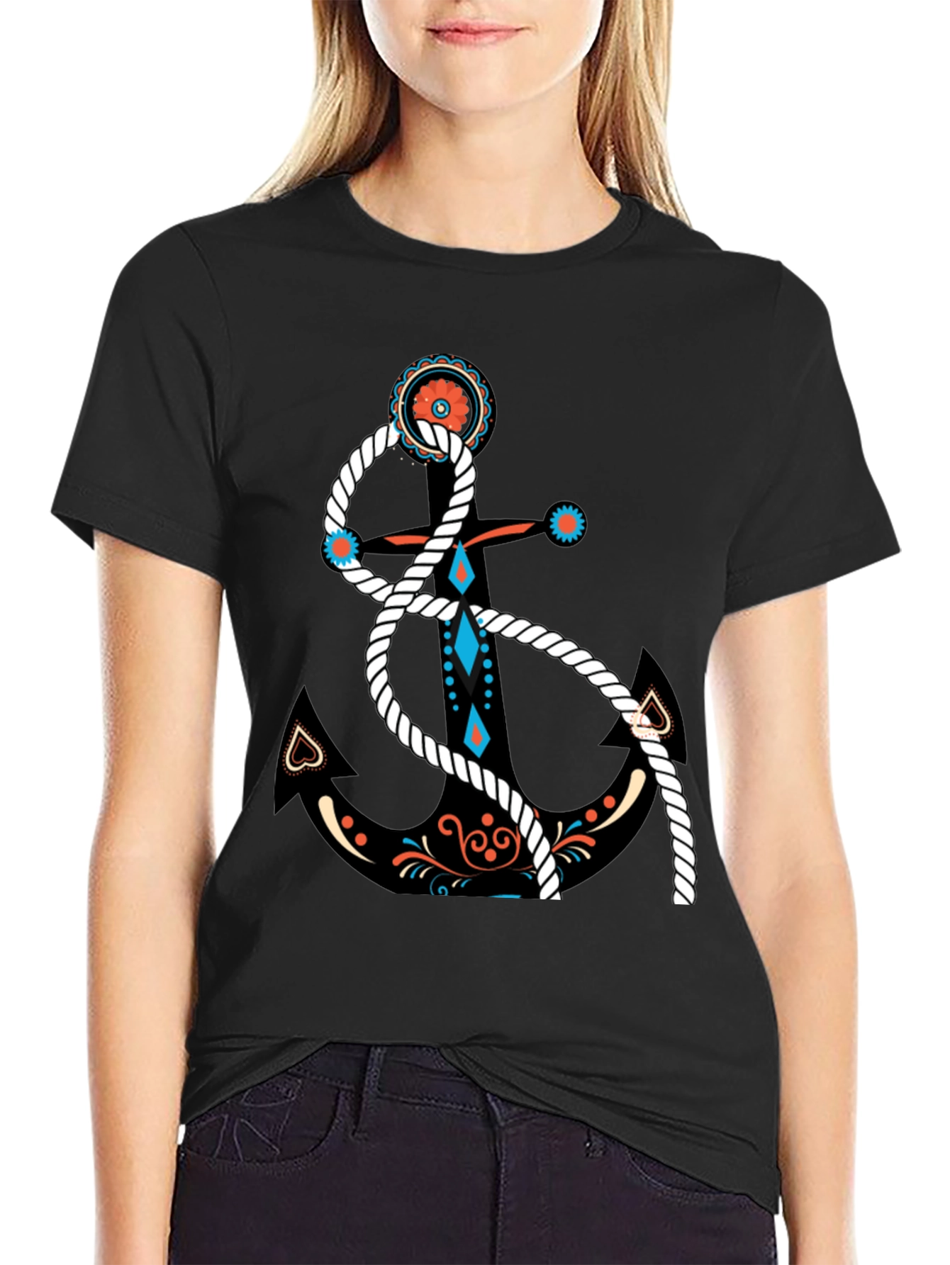 Nautical Anchor Graphic Black T-Shirt