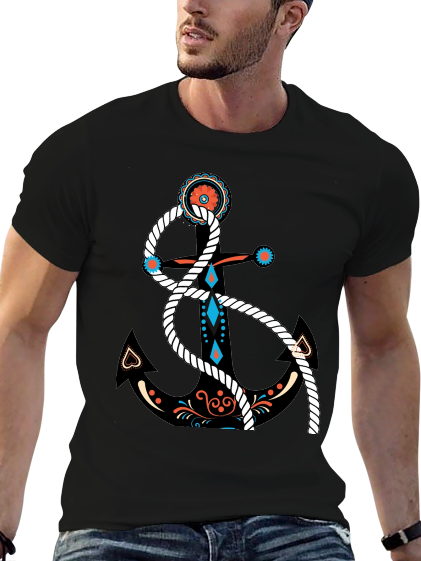 Nautical Anchor Graphic Black T-Shirt