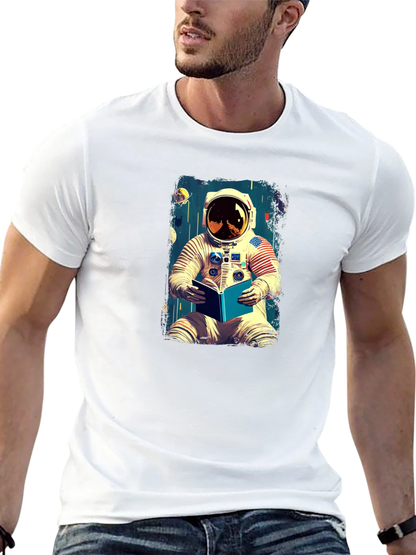 Astronaut Reading Book Graphic Tee - Cool Space T-Shirt
