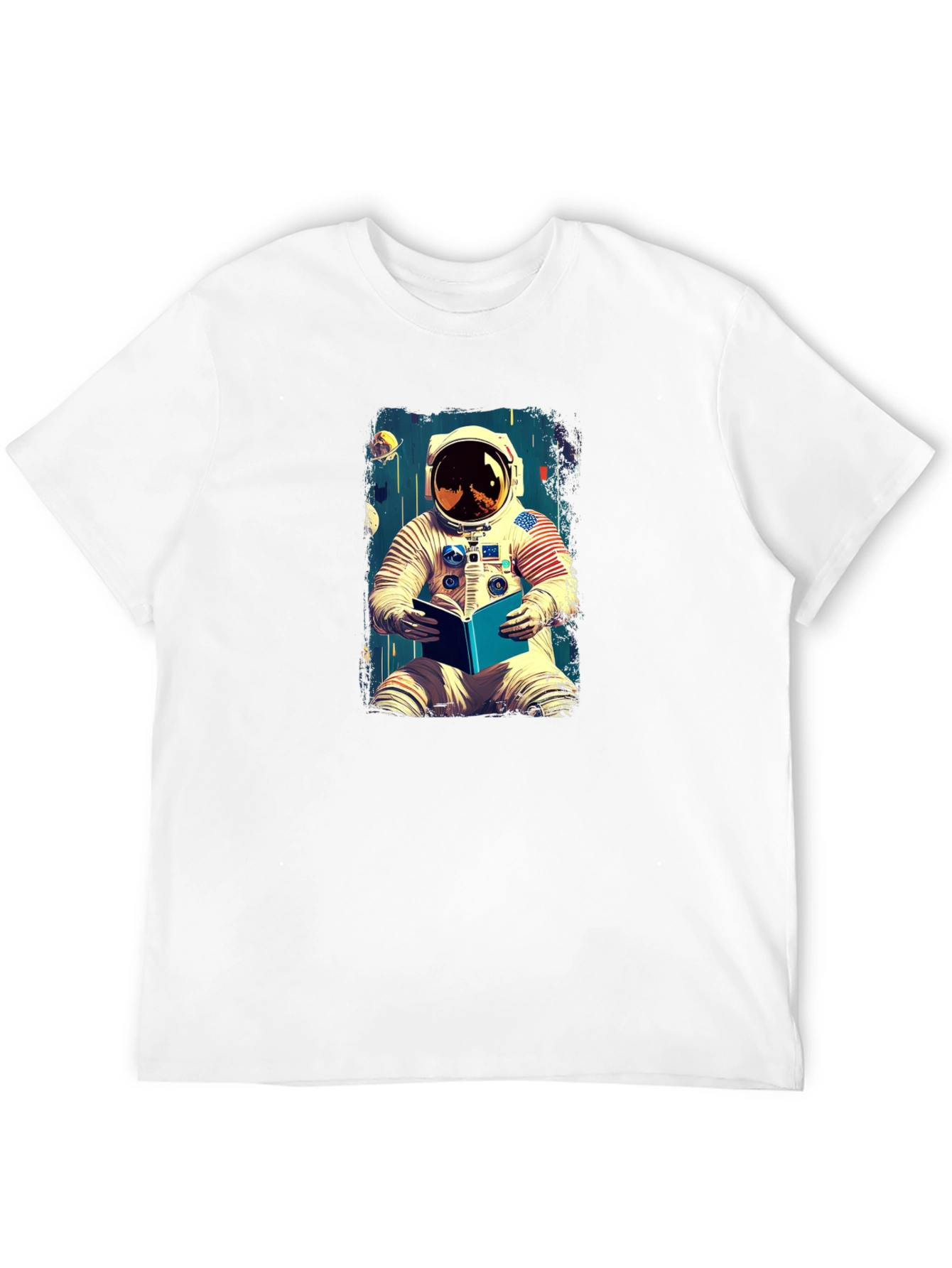 Astronaut Reading Book Graphic Tee - Cool Space T-Shirt