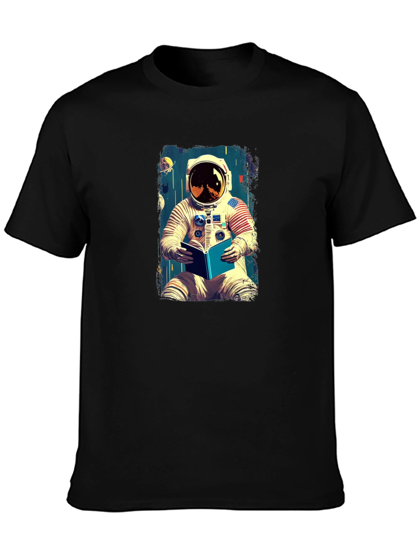 Astronaut Reading Book Graphic Tee - Cool Space T-Shirt