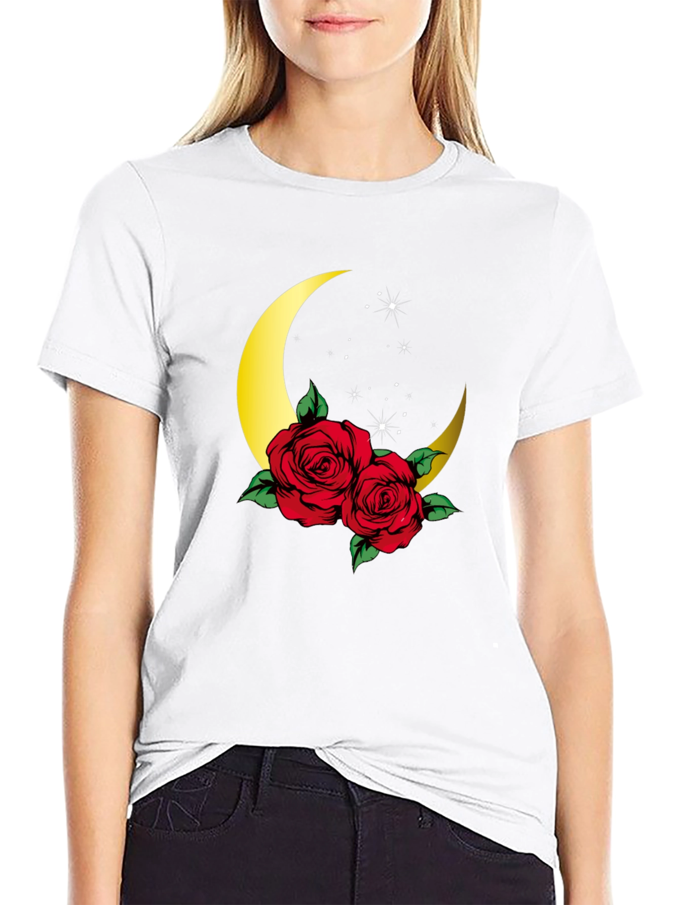 Crescent Moon Roses Graphic Tee
