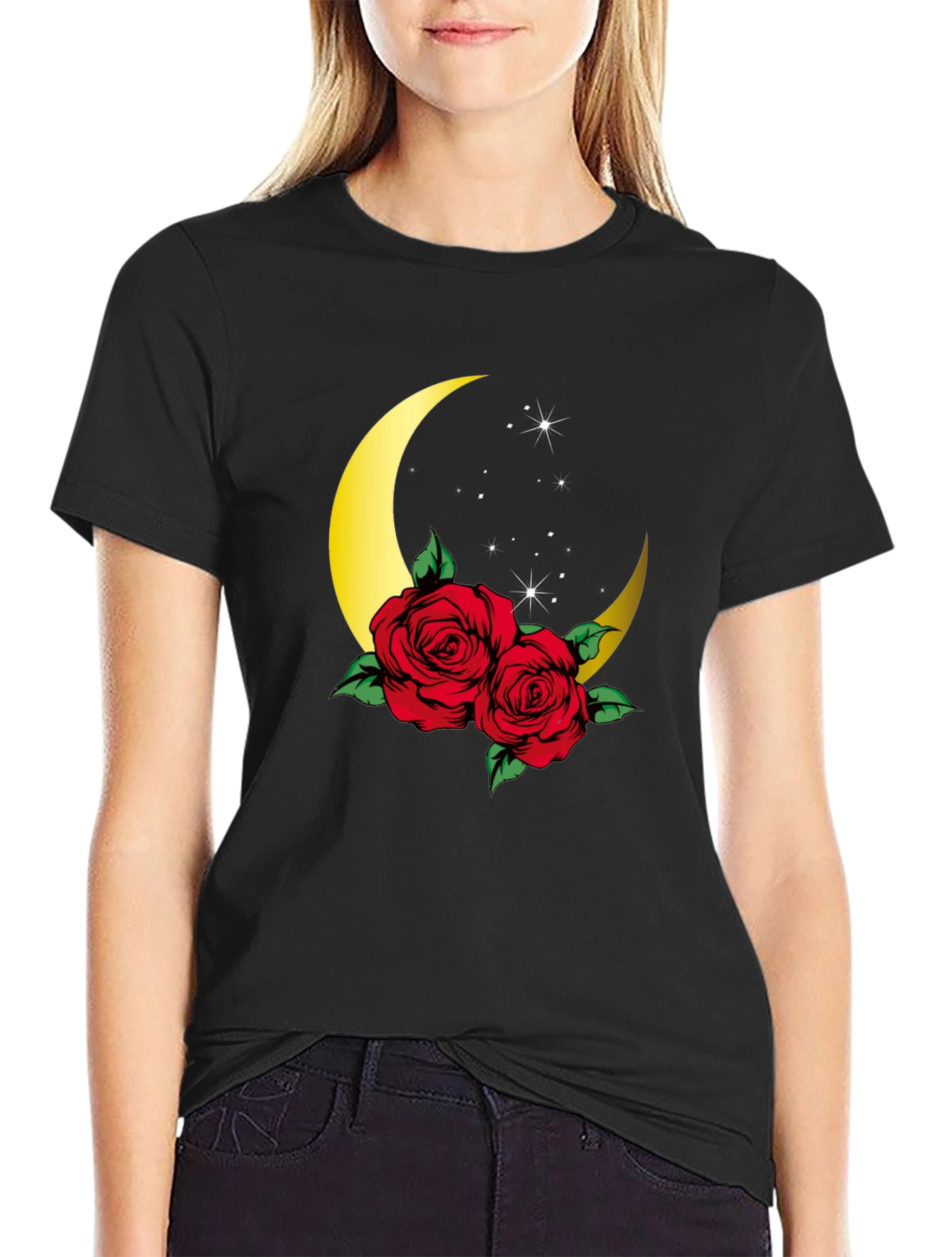 Crescent Moon Roses Graphic Tee
