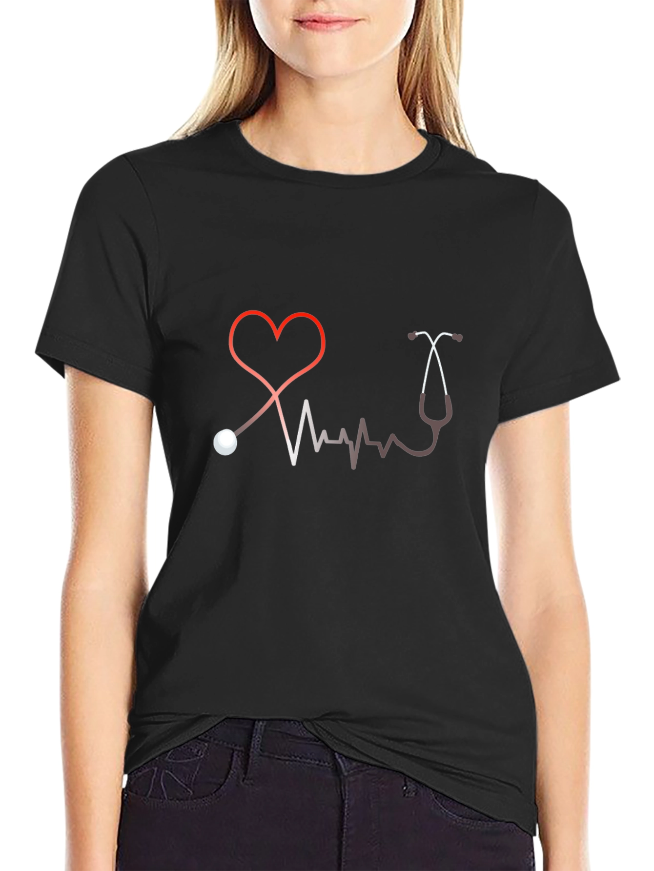 Heartbeat Stethoscope Graphic T-Shirt - Medical Love
