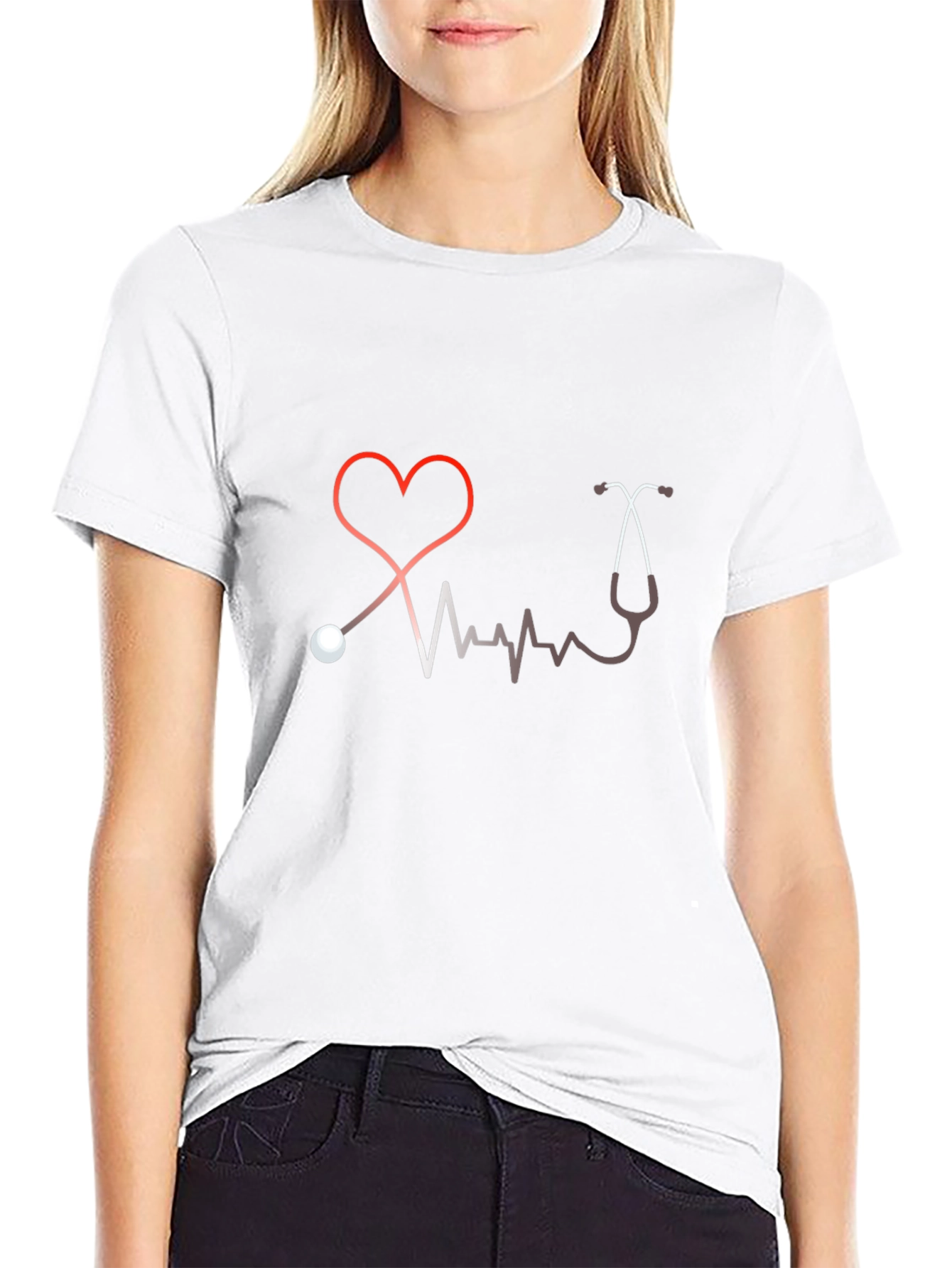 Heartbeat Stethoscope Graphic T-Shirt - Medical Love