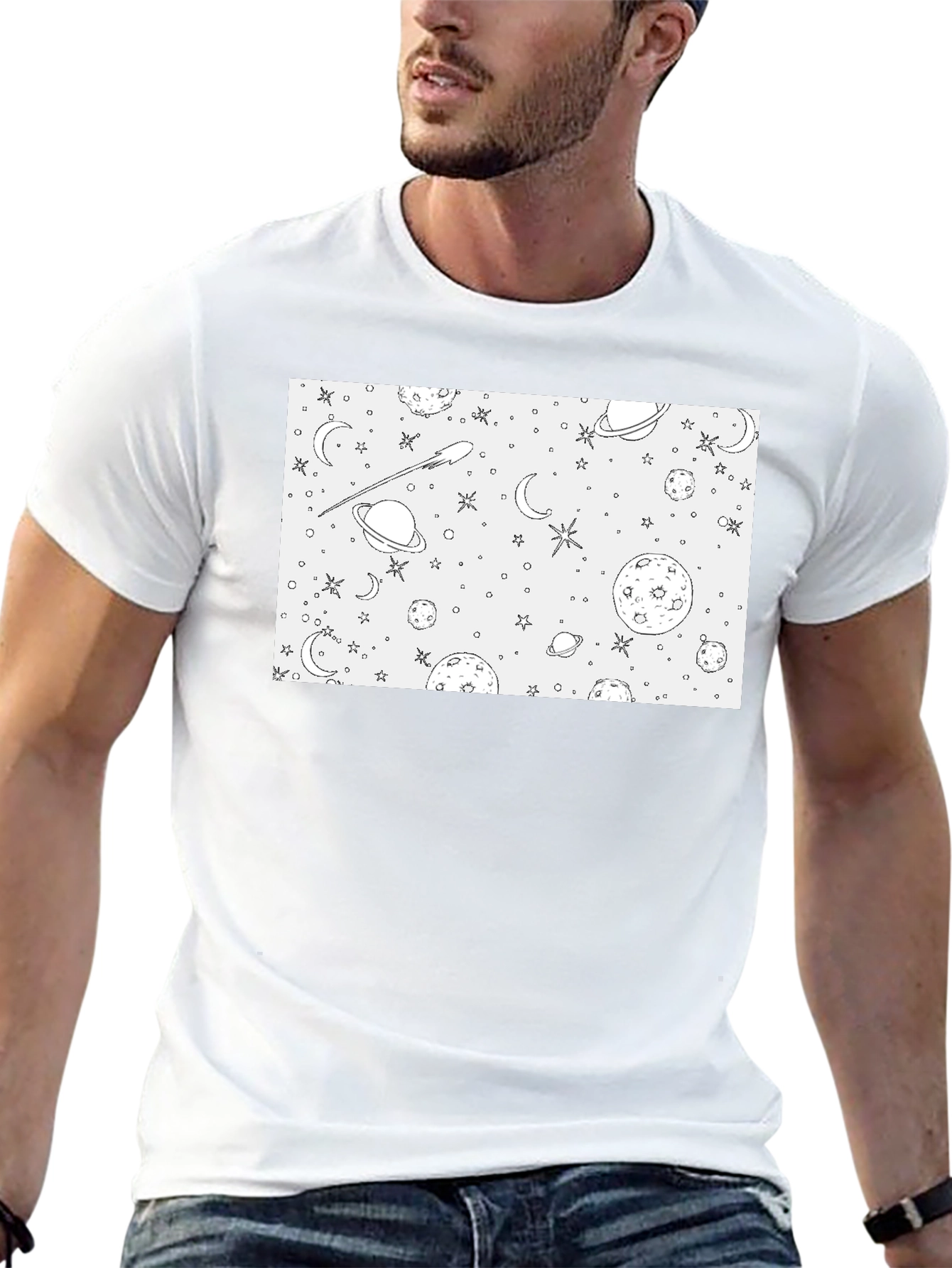Space Theme Graphic Print Crew Neck T-Shirt