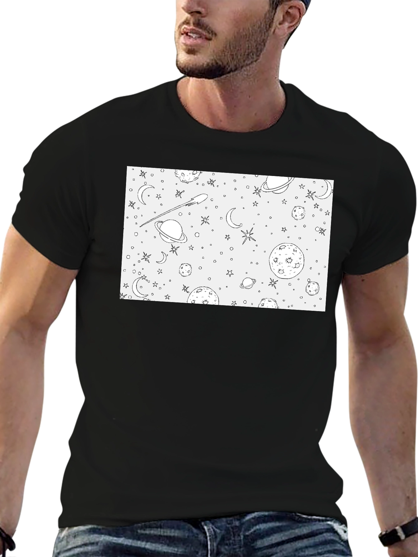 Space Theme Graphic Print Crew Neck T-Shirt